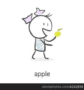 Cartoon girl eating an apple