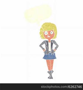 cartoon girl in jacket with speech bubble