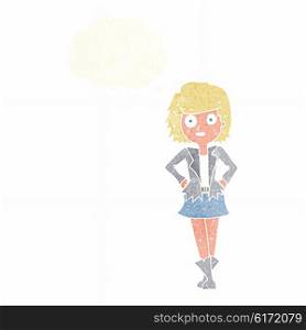 cartoon girl in jacket with thought bubble