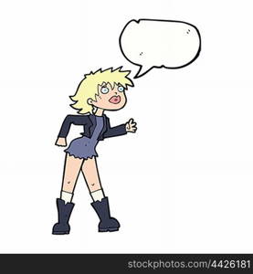 cartoon girl in leather jacket with speech bubble