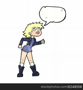 cartoon girl in leather jacket with speech bubble