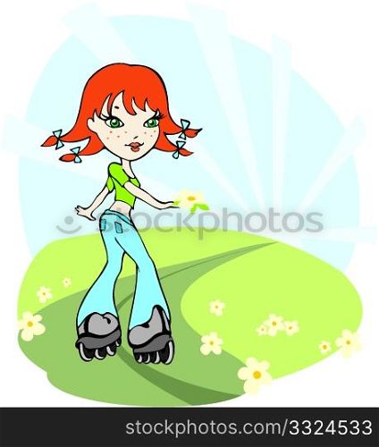 cartoon girl on the roller skates