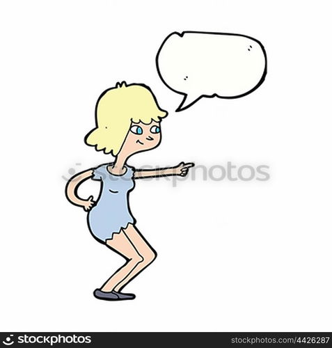 cartoon girl pointing with speech bubble