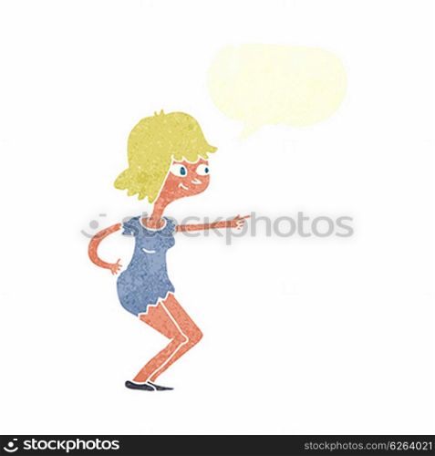 cartoon girl pointing with speech bubble