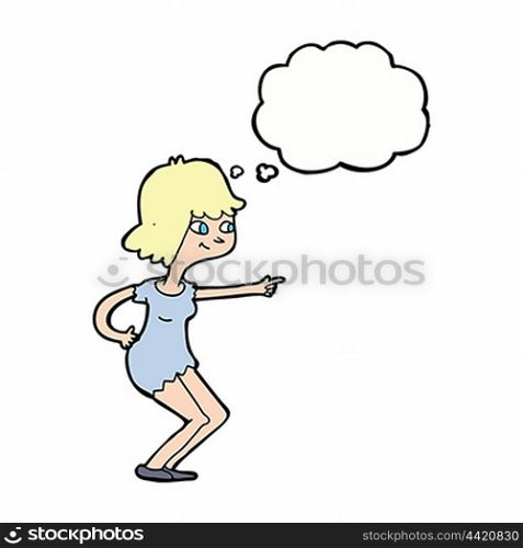 cartoon girl pointing with thought bubble