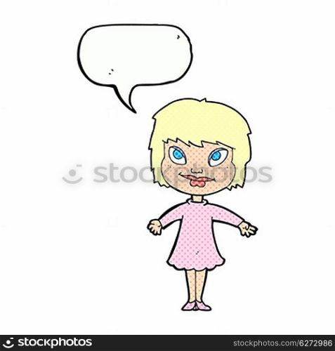 cartoon girl shrugging shoulders with speech bubble