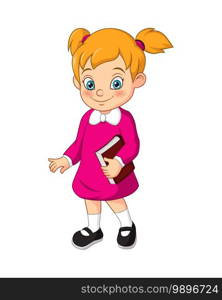 Cartoon girl student holding a book