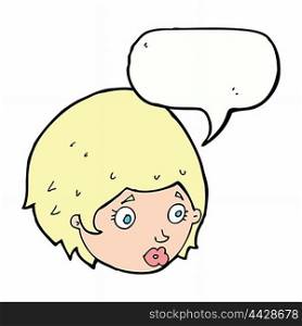 cartoon girl with concerned expression with speech bubble