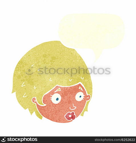 cartoon girl with concerned expression with speech bubble