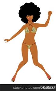 Cartoon girl with dark skin wear leopard print bikini illustration.