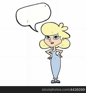 cartoon girl with hands on hips with speech bubble