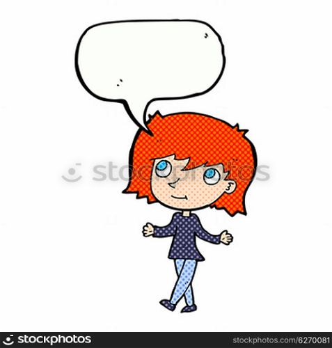 cartoon girl with no worries with speech bubble