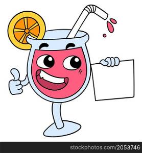 cartoon glass of drink carrying a blank paper template
