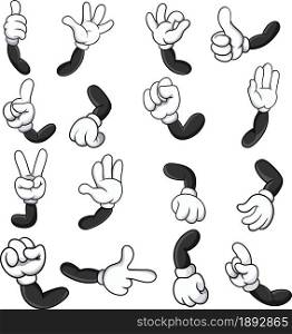 Cartoon gloved hands with different gestures