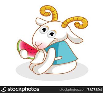 cartoon goat eating watermelon