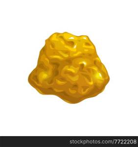 Cartoon golden nugget, ore mining or game interface element. Vector yellow sparkling stone, piece of gold, ui or gui object for fantasy game. Goldmine or golden rush item, isolated shiny precious rock. Cartoon golden nugget, ore mining