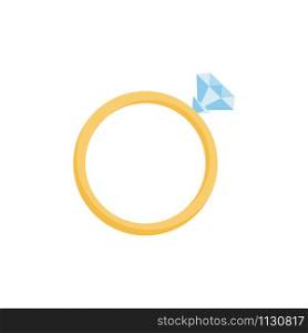 Cartoon golden ring with diamond. Vector illustration for Valentine&rsquo;s Day.