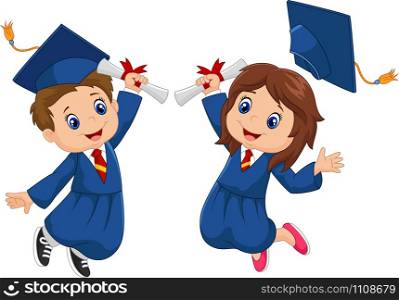 Cartoon Graduation Celebration on white background