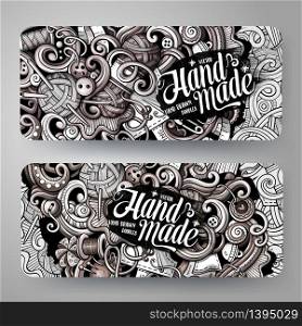 Cartoon graphics vector hand drawn doodles hand made corporate identity. 2 horizontal banners design. Templates set. Cartoon graphics vector hand drawn doodles hand made corporate identity