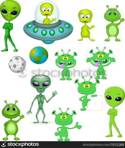 Cartoon green alien collection set