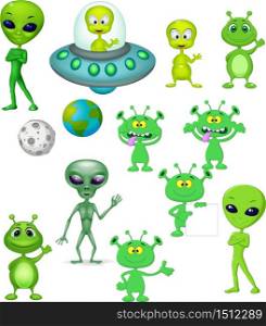 Cartoon green alien collection set