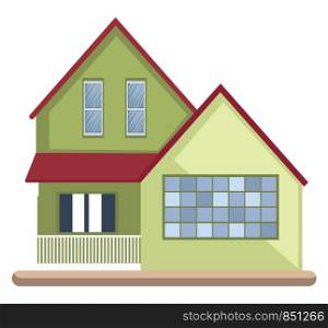 Cartoon green building with red roof vector illustartion on white background