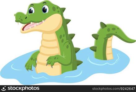Cartoon green crocodile swimming in the river	