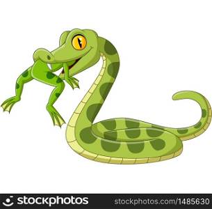 Cartoon green snake eating a frog