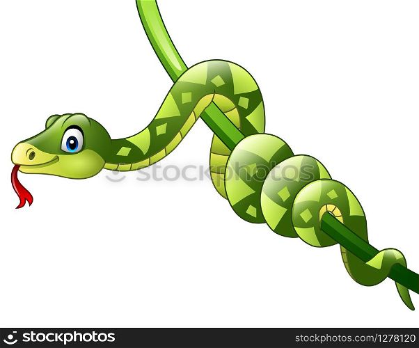 Cartoon green snake on vine