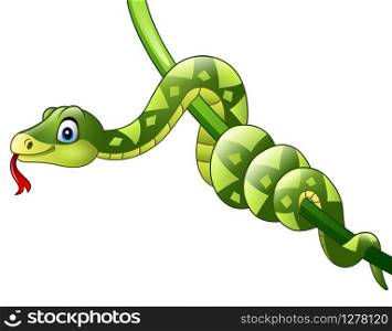 Cartoon green snake on vine