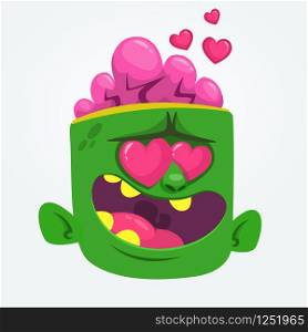 Cartoon green zombie in love. Halloween vector illustration