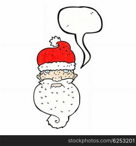 cartoon grim santa face with speech bubble
