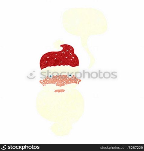 cartoon grim santa face with speech bubble