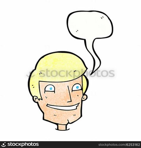 cartoon grinning man with speech bubble
