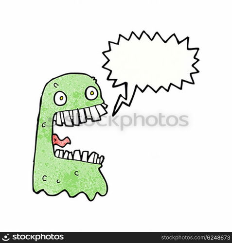 cartoon gross ghost with speech bubble