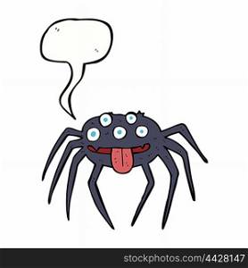 cartoon gross halloween spider with speech bubble