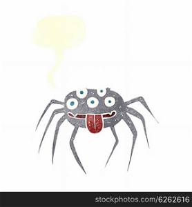 cartoon gross halloween spider with speech bubble