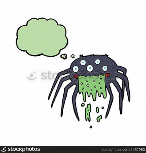 cartoon gross halloween spider with thought bubble