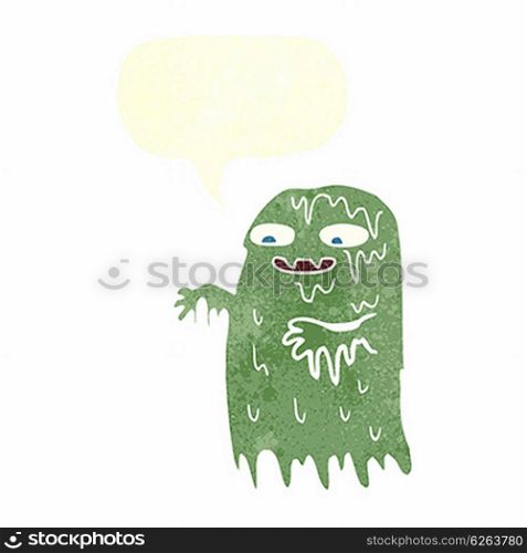 cartoon gross slime ghost with speech bubble