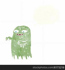 cartoon gross slime ghost with thought bubble