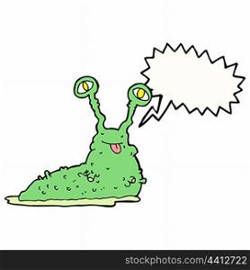 cartoon gross slug with speech bubble