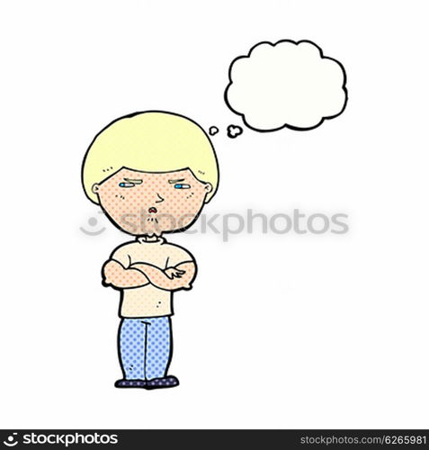 cartoon grumpy man with thought bubble