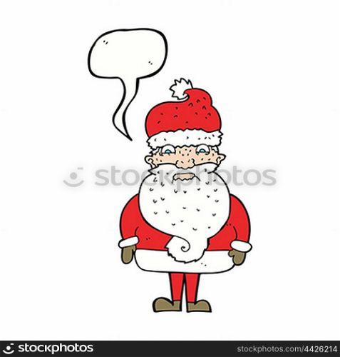 cartoon grumpy santa claus with speech bubble