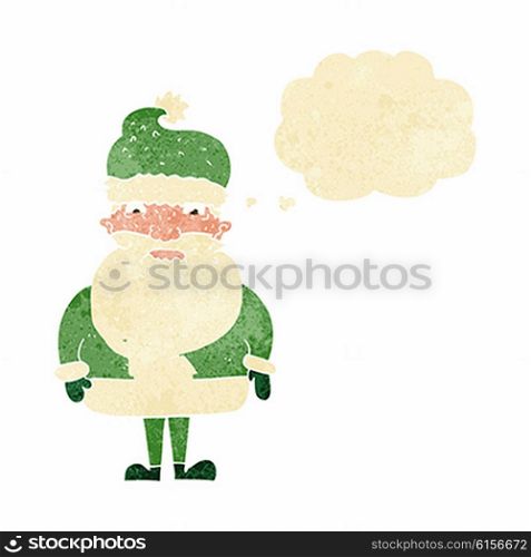 cartoon grumpy santa claus with thought bubble