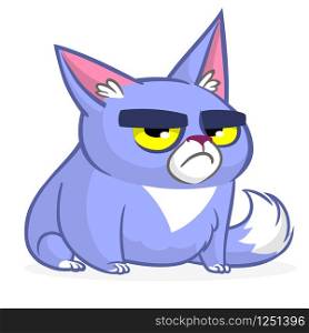 Cartoon grumpy white cat. Cute fat cartoon cat illustration with a grumpy expression
