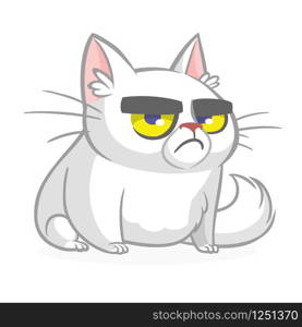 Cartoon grumpy white cat. Vector illustration isolated