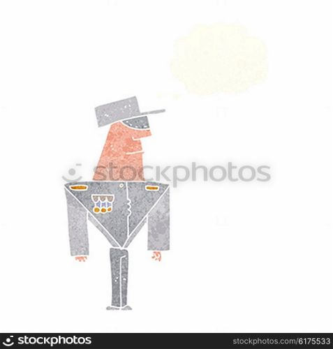 cartoon guard with thought bubble