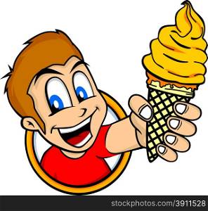 cartoon guy holding ice cream. cartoon guy holding ice cream character vector illustration