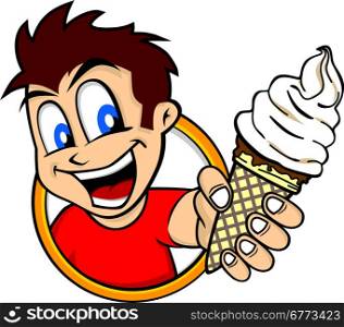 cartoon guy holding ice cream. cartoon guy holding ice cream character vector illustration