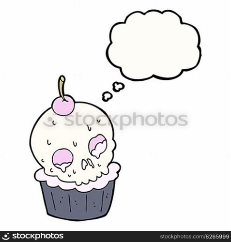 cartoon halloween cup cake with thought bubble